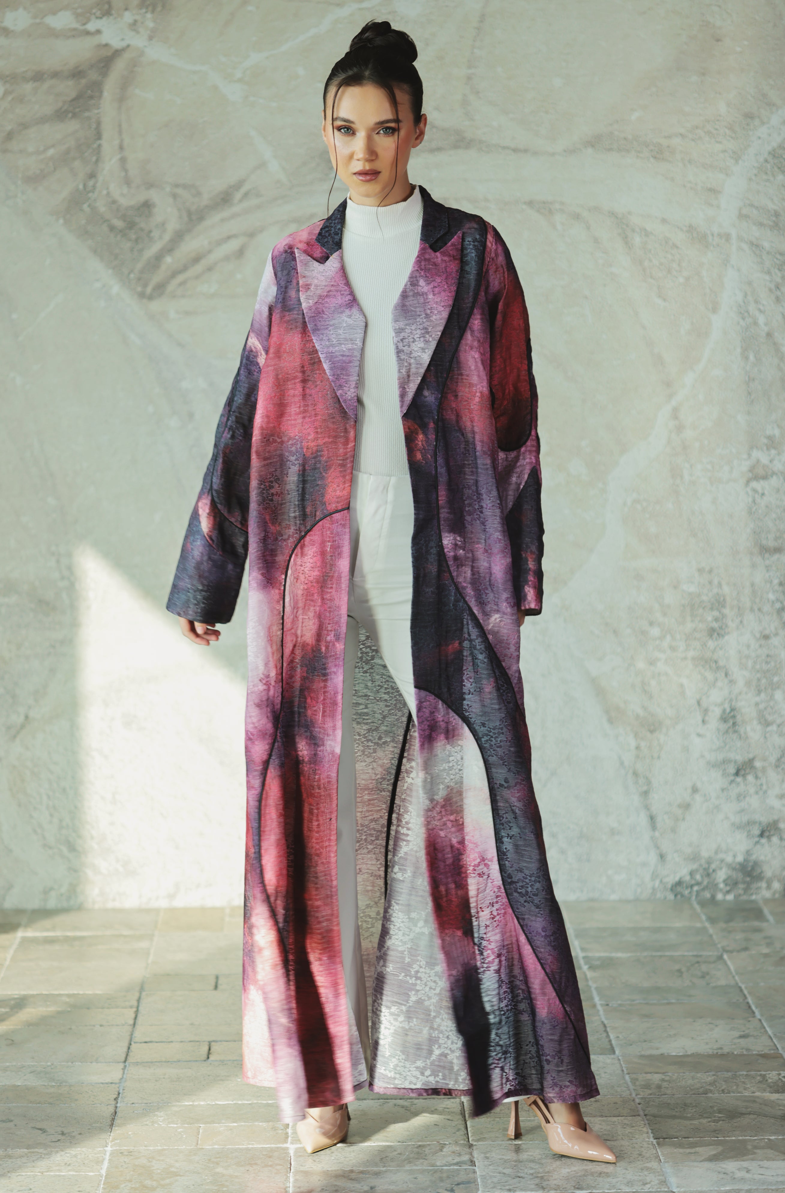 Printed Sculptural Organza Abaya