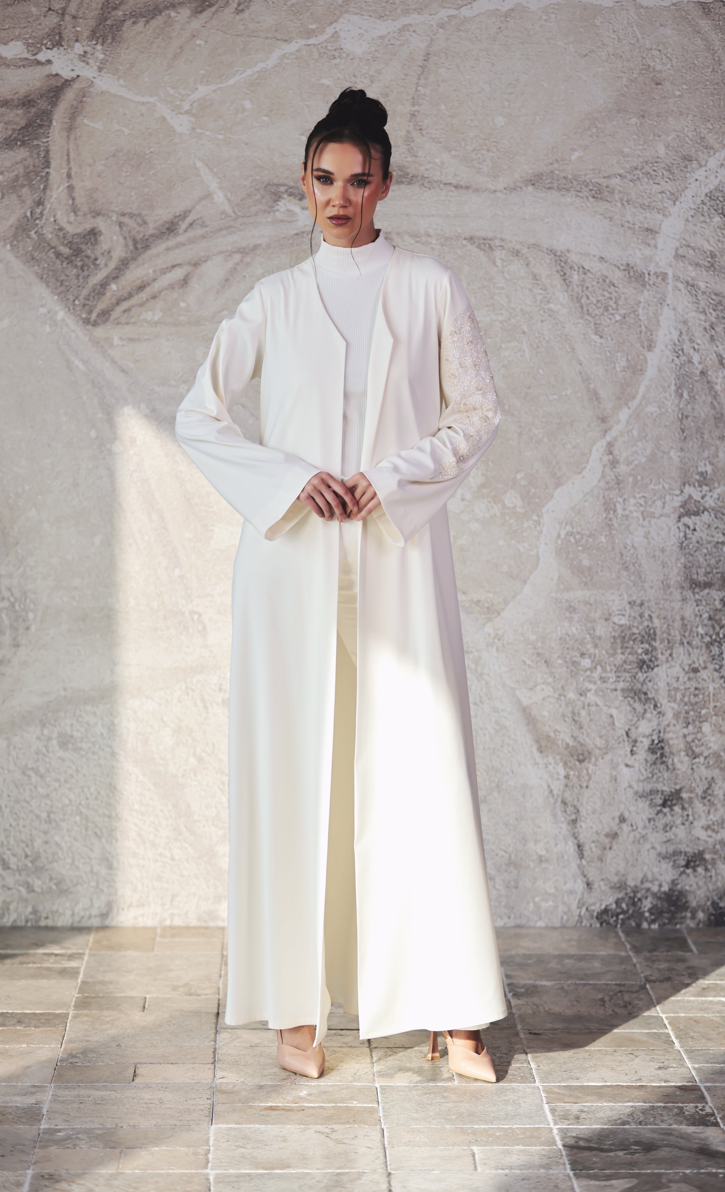 Cream Hand Embellishment Abaya